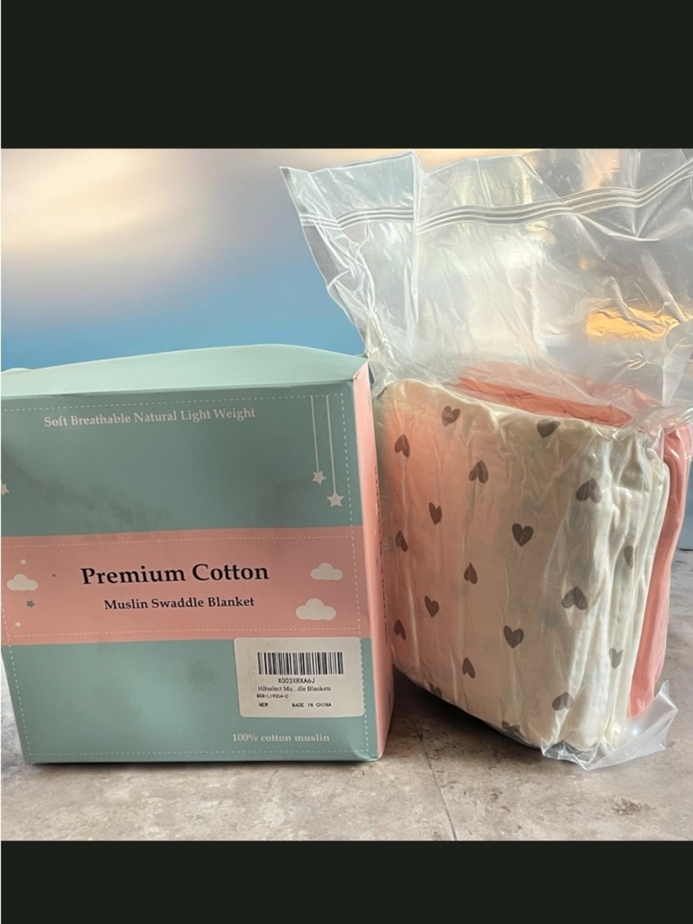 Premium 100% Cotton Muslin Swaddle Blanket Set Of 2- Coral & Cream Hearts